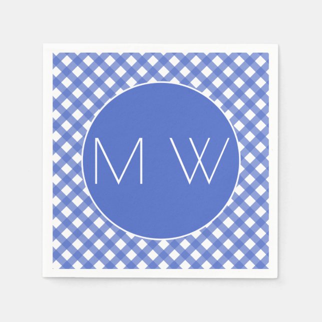 Nautical Theme - Navy Plaid Monogram Paper Napkins (Front)