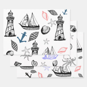 Nautical theme, Ocean Theme, Marine theme Wrapping Paper Sheet