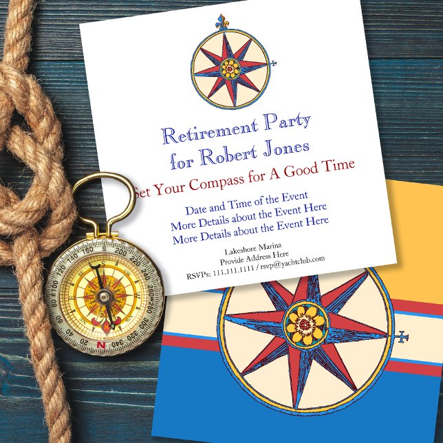 Nautical Theme Retirement Party Compass Rose Invitation (Creator Uploaded)