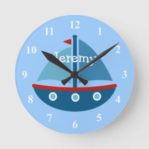 Nautical theme sail boat wall clock for kids room