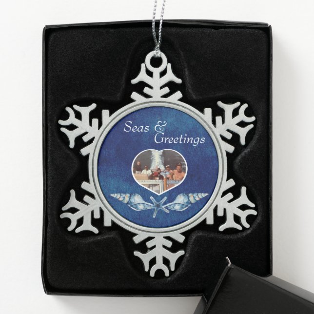 Nautical-theme Seas and Greetings Holiday  Snowflake Pewter Christmas Ornament (Box)