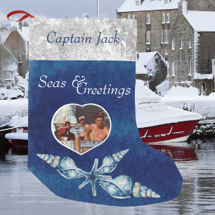 Nautical-theme Seas and Greetings  Small Christmas Stocking