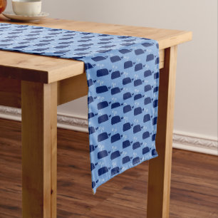 Nautical Theme Spouting Blue Whale Ocean Long Table Runner