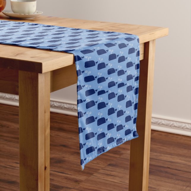 Nautical Theme Spouting Blue Whale Ocean Long Table Runner (In Situ)