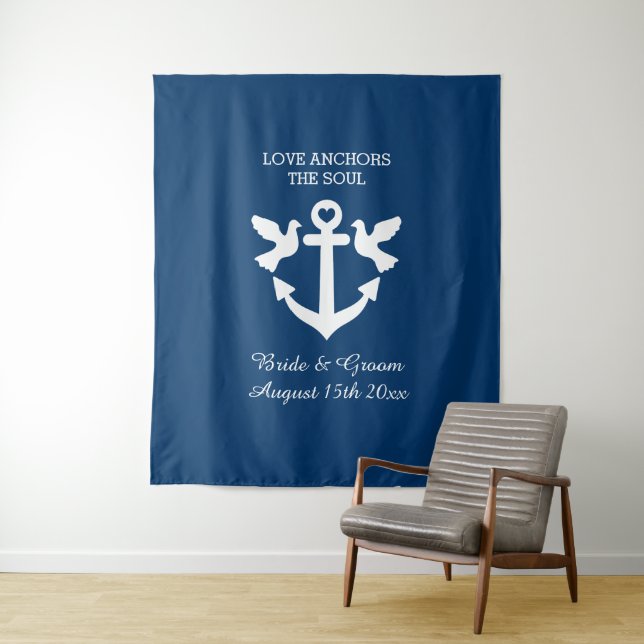 Nautical theme wedding custom photo backdrop tapestry (In Situ)