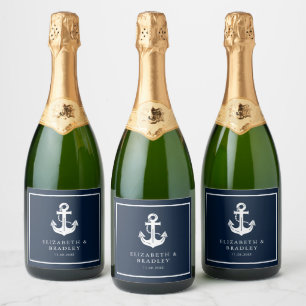 Nautical Theme Wedding Navy Blue Sparkling Wine Label
