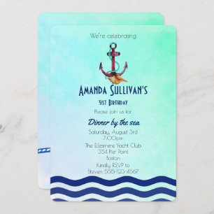 Nautical Theme With Anchor Birthday Invite