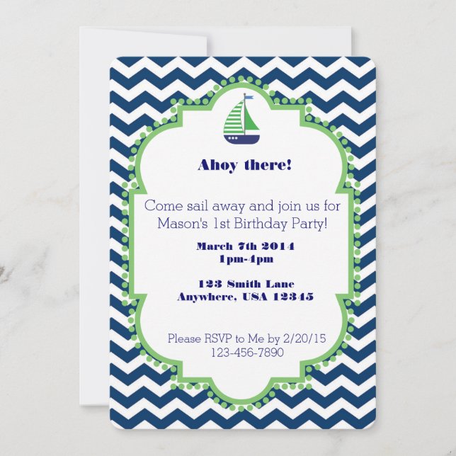 Nautical themed 1st Birthday invitation (Front)