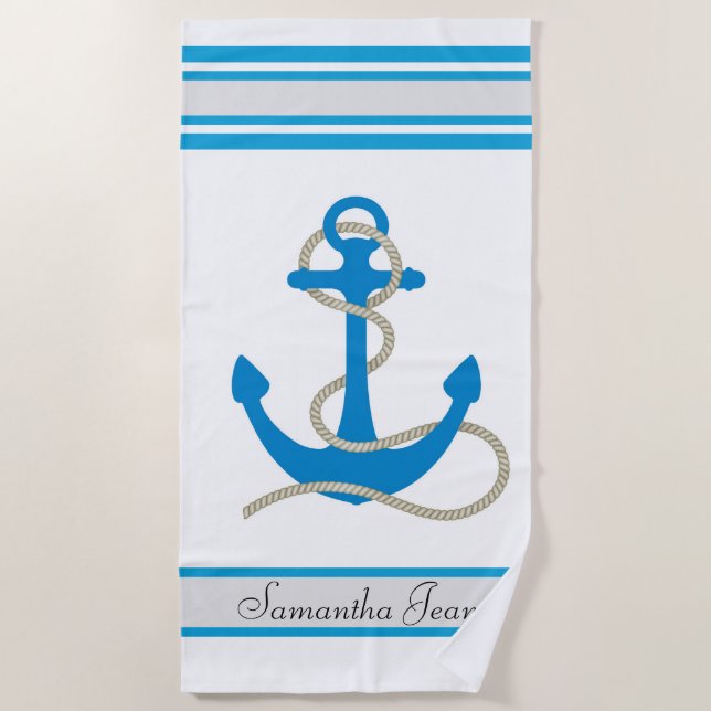Nautical Themed Anchor Beach Towel (Front)