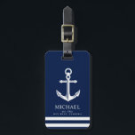 Nautical Themed Anchor | Custom Name Luggage Tag<br><div class="desc">A fully customisable and fun luggage tag with a unique nautical theme.  It features an anchor centred in the middle and a deep yet vibrant navy and white colour scheme.</div>