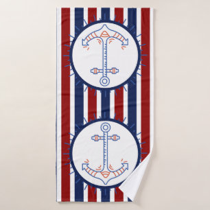 Nautical Themed Anchor Sailing Blue Red White Bath Towel Set