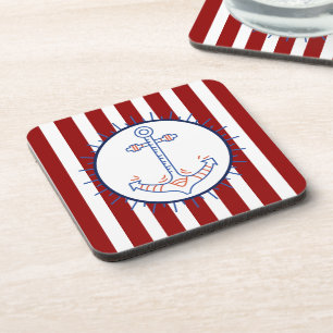 Nautical Themed Anchor Sailing Blue Red White Coaster