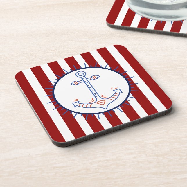 Nautical Themed Anchor Sailing Blue Red White Coaster (Left Side)
