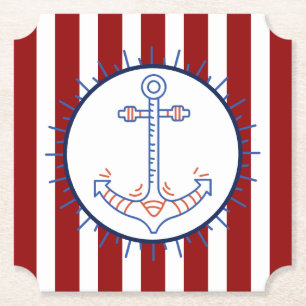 Nautical Themed Anchor Sailing Blue Red White Paper Coaster