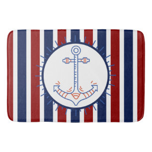 Nautical Themed Anchor Sailing Blue Red White Show Bath Mat