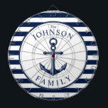 Nautical Themed Beach House Anchor Family Dartboard<br><div class="desc">A fully customisable and fun dartboard set with a unique nautical theme. It features an anchor centred in the middle and a vibrant navy and white colour scheme. All elements are unlocked and adjustable if you need to make changes.  Have fun creating and making it your own.</div>