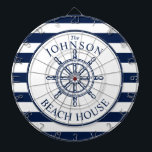 Nautical Themed Beach House Ship Wheel Dartboard<br><div class="desc">A fully customisable and fun dartboard set with a unique nautical theme. It features a ship wheel centred in the middle in a vibrant navy and white colour scheme. All elements are unlocked and adjustable if you need to make changes.  Have fun being creative and making it your own.</div>