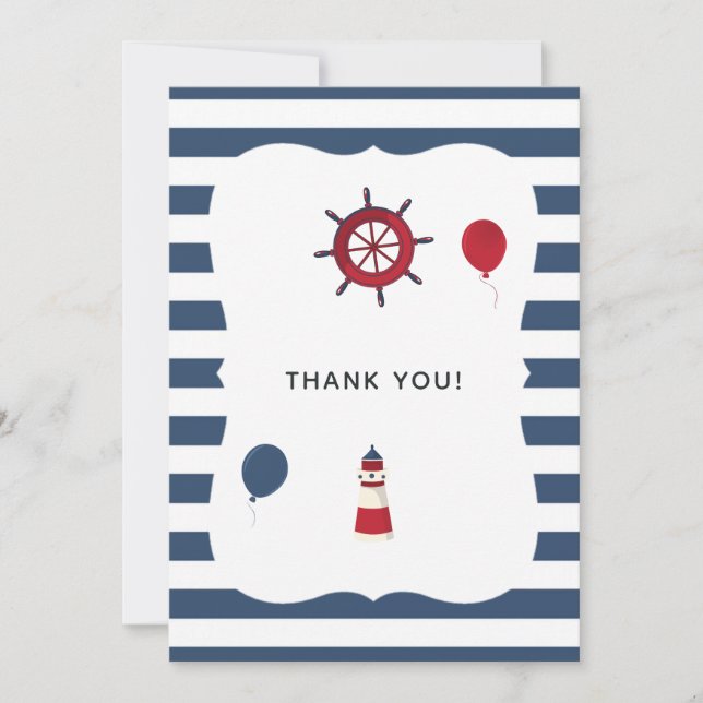 Nautical themed Birthday Party Thank You Card (Front)