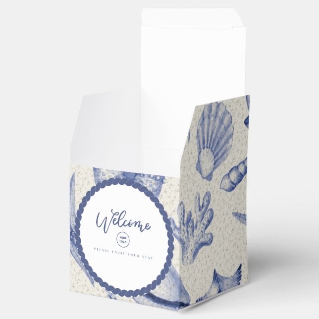 Nautical Themed Blue Seashell Favour Box (Opened)