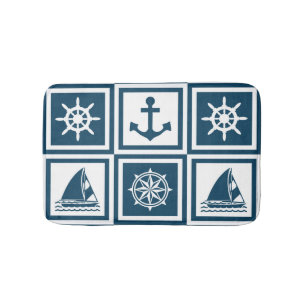 Nautical themed design bath mat