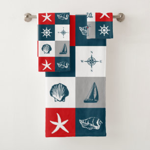 Nautical themed design bath towel set