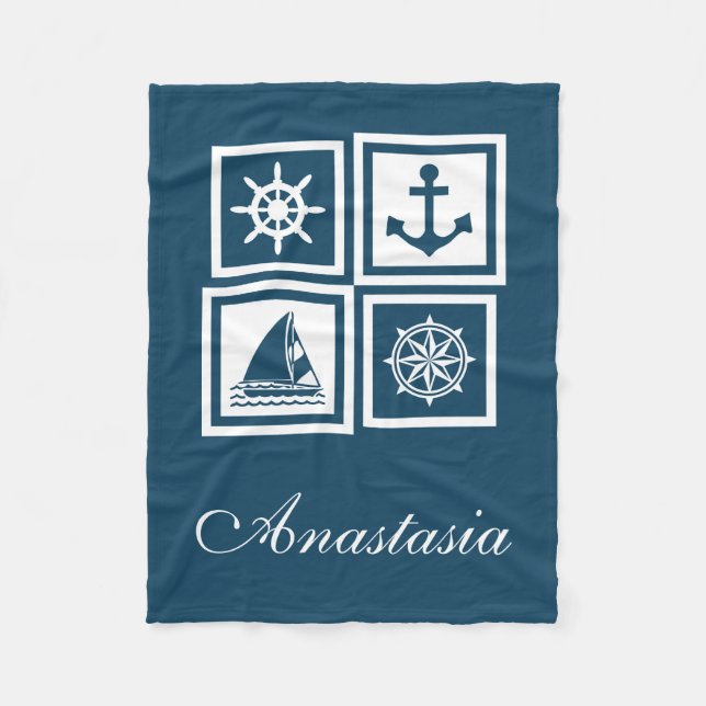 Nautical themed design fleece blanket (Front)
