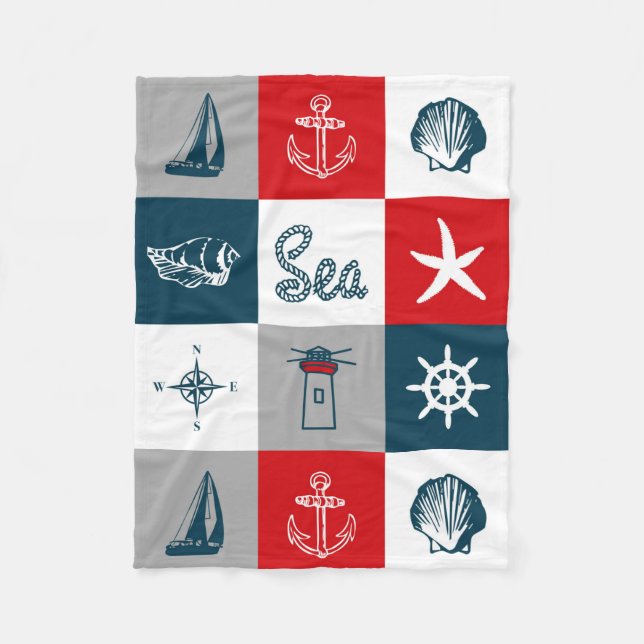 Nautical themed design fleece blanket (Front)