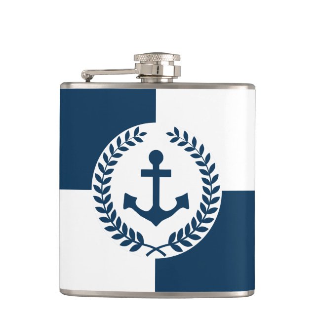 Nautical themed design hip flask (Front)