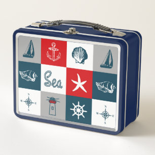 Nautical themed design metal lunch box