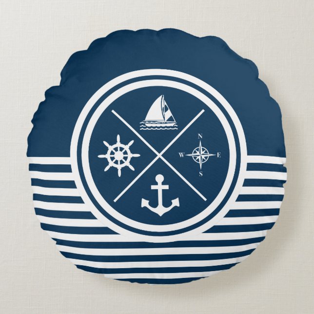 Nautical themed design round cushion (Front)