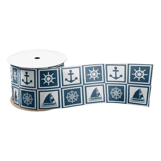 Nautical themed design satin ribbon (Spool)