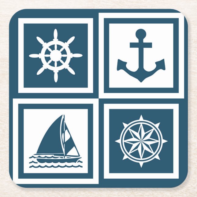 Nautical themed design square paper coaster (Front)