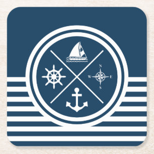 Nautical themed design square paper coaster