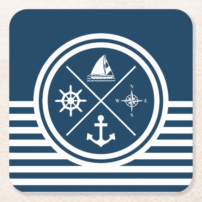 Nautical themed design square paper coaster (Front)