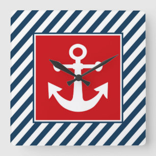 Nautical themed design square wall clock