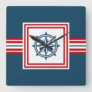 Nautical themed design square wall clock