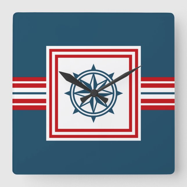 Nautical themed design square wall clock (Front)