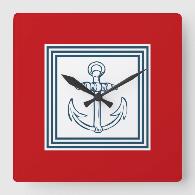 Nautical themed design square wall clock (Front)
