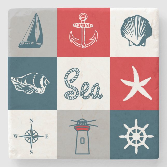 Nautical themed design stone coaster (Front)