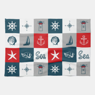 Nautical themed design tea towel