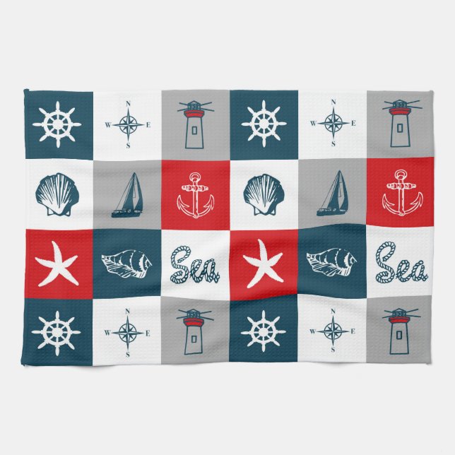 Nautical themed design tea towel (Horizontal)