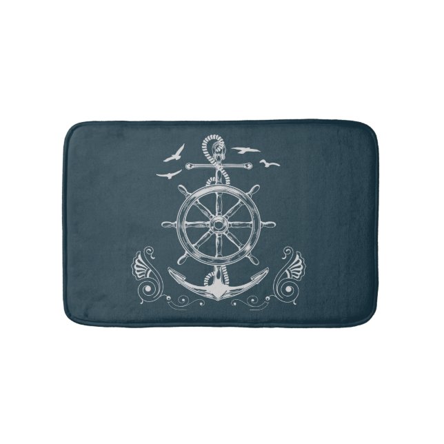 Nautical themed design with ocean scenery  bath mat (Front)