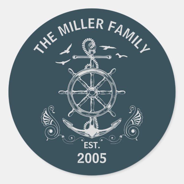 Nautical themed design with ocean scenery classic round sticker (Front)