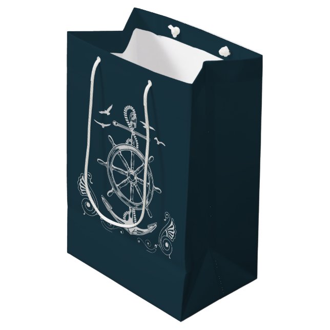 Nautical themed design with ocean scenery medium gift bag (Front Angled)