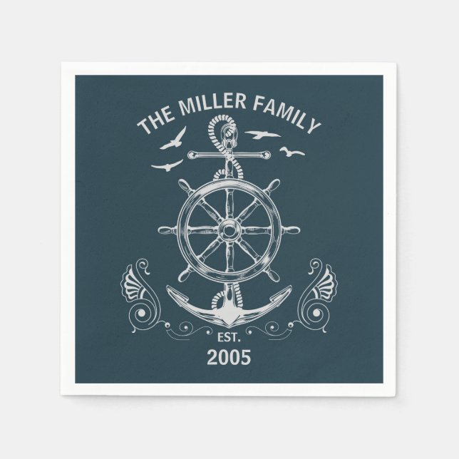 Nautical themed design with ocean scenery napkin (Front)