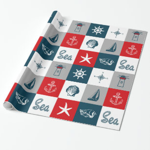 Nautical themed design wrapping paper