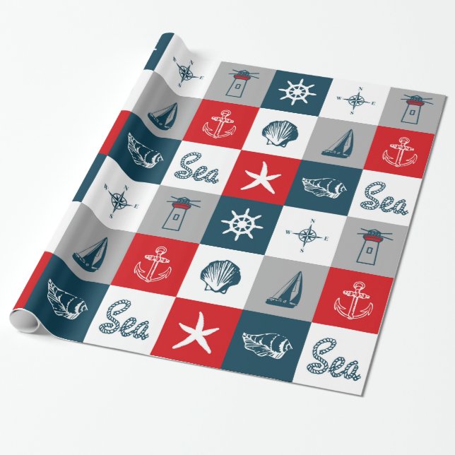 Nautical themed design wrapping paper (Unrolled)