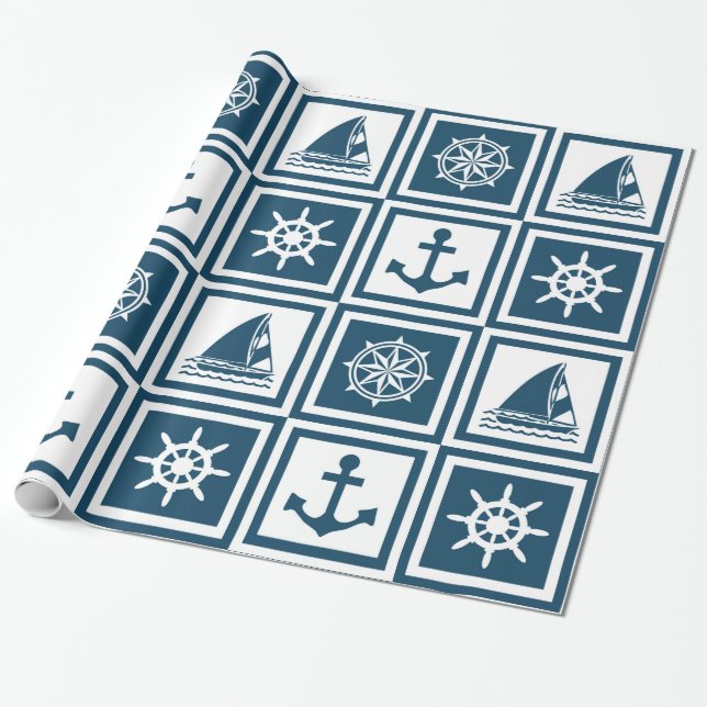Nautical themed design wrapping paper (Unrolled)