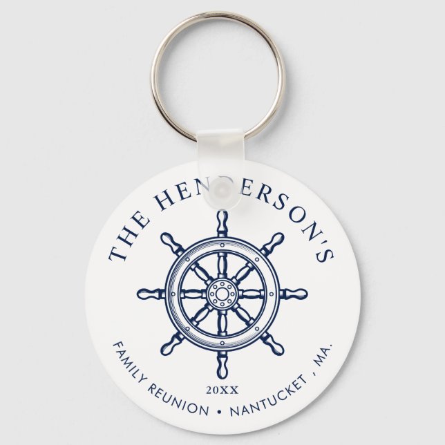 Nautical Themed Family Reunion Ship Wheel Key Ring (Front)