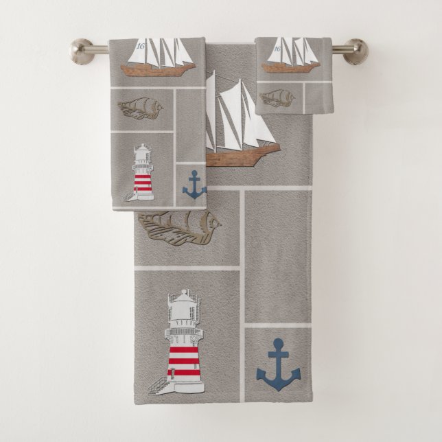 Nautical themed illustration bath towel set (Insitu)